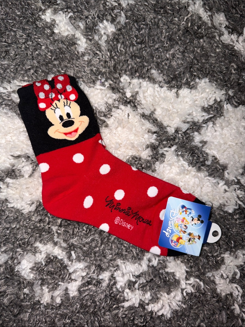 NWT Minnie Mouse Red and Black Polka Dot Crew Socks